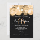 Sweet sixteenのパーティーの白熱及び輝きの金ゴールド 招待状 (正面)