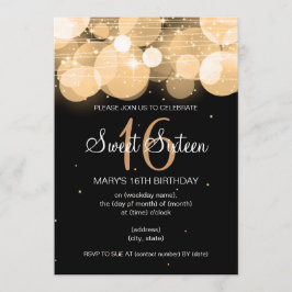 Sweet sixteenのパーティーの白熱及び輝きの金ゴールド 招待状