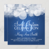 Sweet sixteenのパーティーの白熱及び輝きの青 招待状 (正面/裏面)