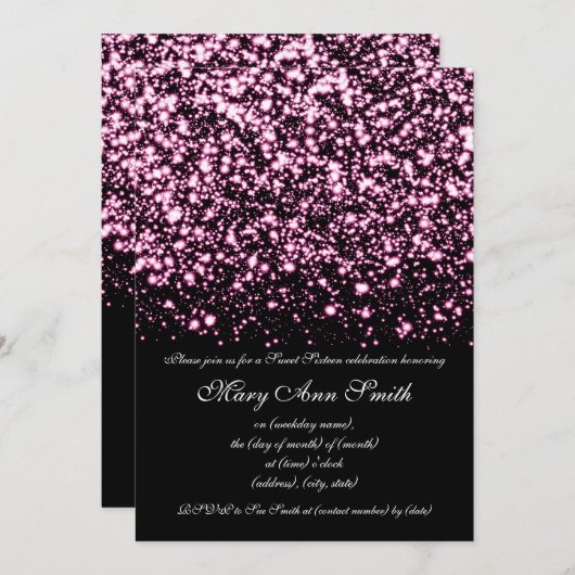 Sweet sixteenのパーティーの真夜中の魅力的なピンク 招待状 (正面/裏面)