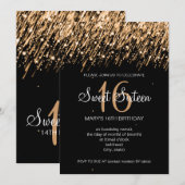 Sweet sixteenのパーティーの落下星の金ゴールド 招待状 (正面/裏面)