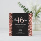 Sweet sixteenのパーティーの輝きのばら色の金ゴールドの黒 招待状 (スタンド正面)