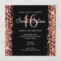 Sweet sixteenのパーティーの輝きのばら色の金ゴールドの黒