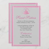 Sweet sixteenのピンクの白い銀製のティアラの招待状 招待状 (正面/裏面)