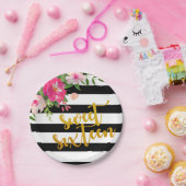 Sweet sixteenのプレート-黒い及び白の花柄 ペーパープレート (パーティー)