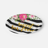 Sweet sixteenのプレート-黒い及び白の花柄 ペーパープレート (アングル)