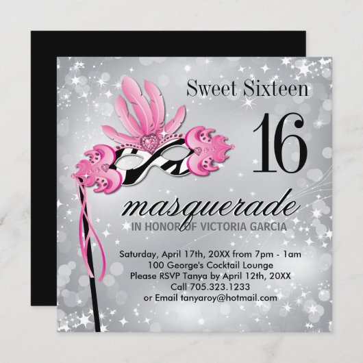 Sweet sixteenの仮面舞踏会のパーティの招待状 招待状 (正面/裏面)