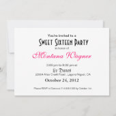 Sweet sixteenの優雅なPoppのシマウマのショッキングピンク|のオレンジ 招待状 (裏面)