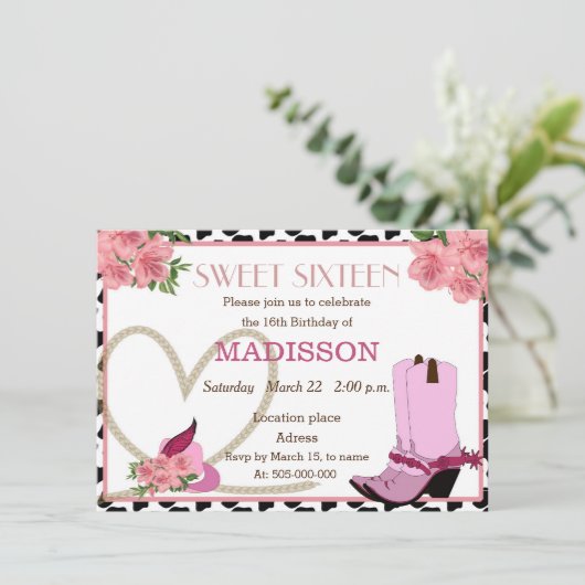 SWEET SIXTEENの女性のカーボーイの誕生日 招待状 (スタンド正面)