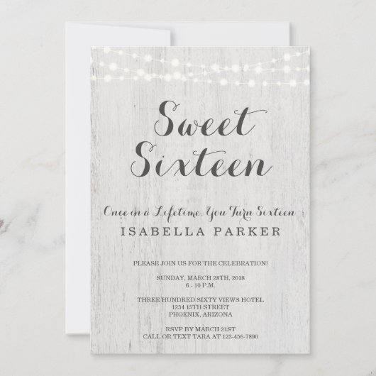 Sweet sixteenの招待状|の素朴なロマンチック 招待状 (正面)