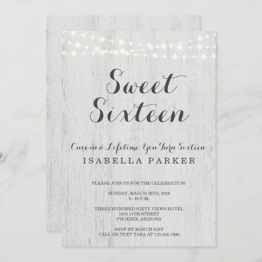 Sweet sixteenの招待状|の素朴なロマンチック 招待状 (正面/裏面)