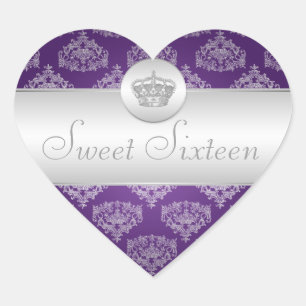 Sweet sixteenの王室のな王冠の紫色 ハートシール