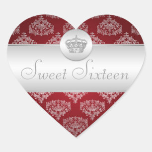 Sweet sixteenの王室のな王冠の赤 ハートシール