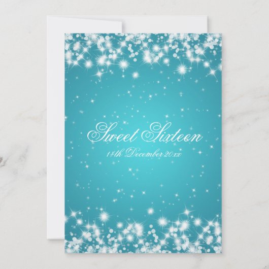 Sweet sixteenの誕生日の冬の輝きのターコイズ 招待状 (裏面)