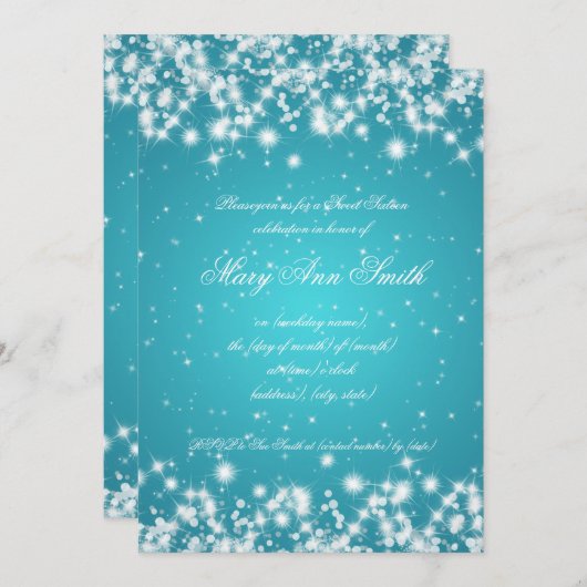 Sweet sixteenの誕生日の冬の輝きのターコイズ 招待状 (正面/裏面)