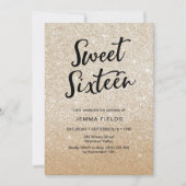 Sweet sixteenの誕生日の招待状のピンクのグリッター 招待状 (正面)