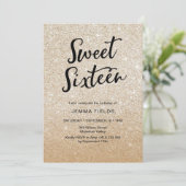Sweet sixteenの誕生日の招待状のピンクのグリッター 招待状 (スタンド正面)
