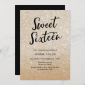 Sweet sixteenの誕生日の招待状のピンクのグリッター 招待状 (正面/裏面)