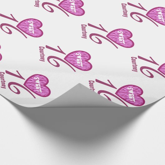 Sweet sixteenの誕生日16のシマウマの名前をカスタムするV03 ラッピングペーパー (角)