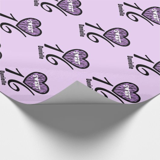 Sweet sixteenの誕生日16のシマウマの名前をカスタムするV04 ラッピングペーパー (角)