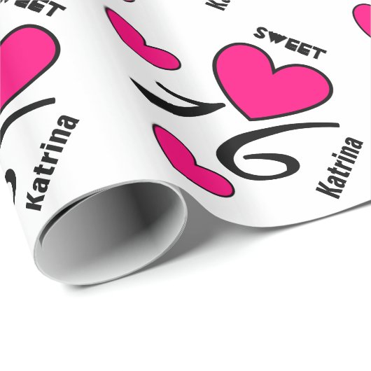 Sweet sixteenの誕生日16のハートの名前をカスタムするV3A ラッピングペーパー (ロールコーナー)