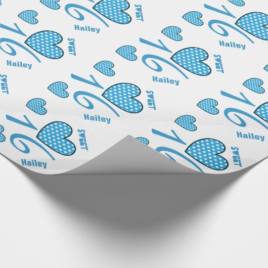 Sweet sixteenの誕生日16の点の名前をカスタムするV09 ラッピングペーパー (角)