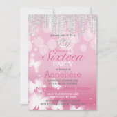 Sweet sixteenの誕生日-ピンクおよびダイヤモンド 招待状 (正面)