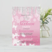 Sweet sixteenの誕生日-ピンクおよびダイヤモンド 招待状 (スタンド正面)