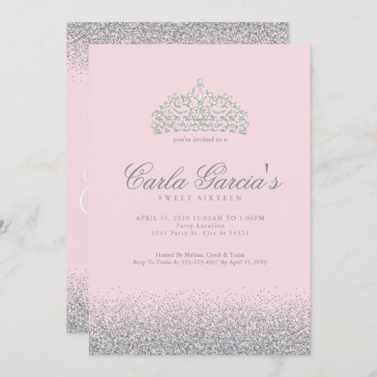 Sweet sixteenの銀の輝きの招待状 招待状 (正面/裏面)