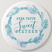 Sweet sixteenアクアフェザービーズ水色ボタン 缶バッジ (正面)