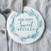 Sweet sixteenアクアフェザービーズ水色ボタン 缶バッジ (インサイチュ)