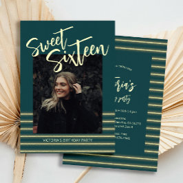 Sweet sixteenアクアマリングリッターバースデーパーティー 招待状