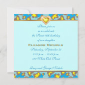 Sweet sixteenイエローブルーヒョウ玉ハート 招待状 (裏面)