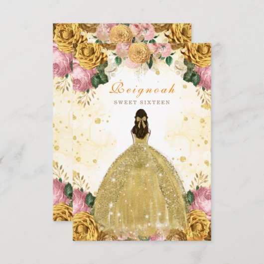 Sweet sixteenイエロー誕生日招待状カード エンクロージャーカード (正面/裏面)