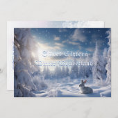 Sweet sixteenウィンターワンダーランドホワイトウサギ 招待状 (正面/裏面)