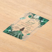 Sweet sixteenエメラルドグリーン&シルバー誕生日 アクリル招待状 (レイダウン)