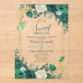 Sweet sixteenエメラルドグリーン&金ゴールド誕生日 アクリル招待状 (正面)