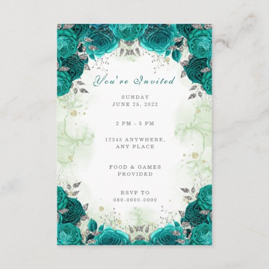 Sweet sixteenエレガントグリーン誕生日招待状 エンクロージャーカード (裏面)