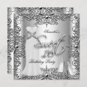 sweet sixteenエレガントスウィート16パーティーシルバーホワイト 招待状 (正面/裏面)