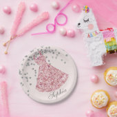 Sweet sixteenエレガントピンクスパークルモダンドレス ペーパープレート (パーティー)