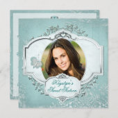 Sweet sixteenエレガントフォト招待状-ティール（緑がかった色） 招待状 (正面/裏面)