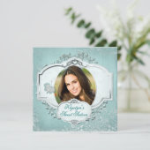 Sweet sixteenエレガントフォト招待状-ティール（緑がかった色） 招待状 (スタンド正面)