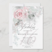 sweet sixteenエレガント誕生日の水色PinkRose 招待状 (正面)