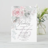 sweet sixteenエレガント誕生日の水色PinkRose 招待状 (スタンド正面)