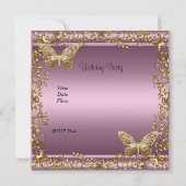 sweet sixteenエレガント誕生日ピンク金ゴールド蝶 招待状 (裏面)