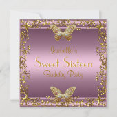 sweet sixteenエレガント誕生日ピンク金ゴールド蝶 招待状 (正面)