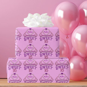 sweet sixteenカスタムピンクティアラ ラッピングペーパー