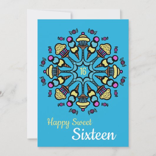 Sweet sixteenカラフルカップケーキ&キャンディ誕生日 カード (正面)