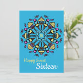 Sweet sixteenカラフルカップケーキ&キャンディ誕生日 カード (スタンド正面)