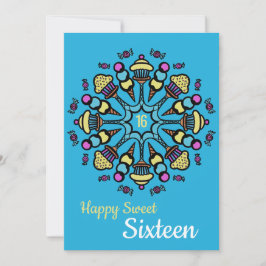 Sweet sixteenカラフルカップケーキ&キャンディ誕生日 カード